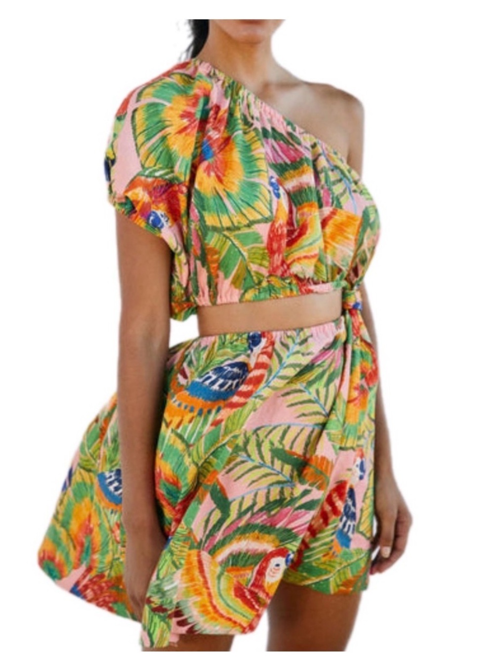 Farm Rio Macaw Leaves Mini Dress